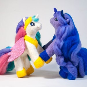 Needle felt Princess Celestia , Princess Luna, my little pony, Needle felt unicorn, needle felted animal, Holiday gift for daughter, image 1