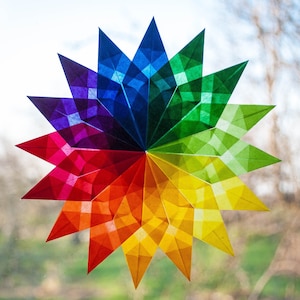 Waldorf Window Stars Rainbow window christmas decals kite paper Christmas Star transparent paper origami ornaments  window decal