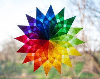 Waldorf Window Stars Rainbow window christmas decals kite paper Christmas Star transparent paper origami ornaments  window decal