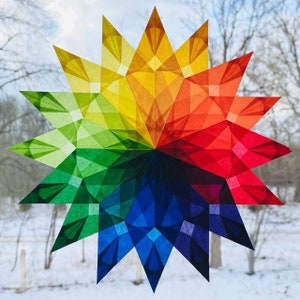 Waldorf Window Stars, Rainbow  window christmas decals, nursery ornament transparent paper, origami ornaments, home window decal