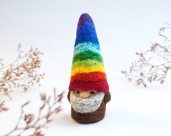 Needle felted Rainbow gnome, Felt gnomes, waldorf gnome, waldorf toys, wool gnome, pocket gnome, pocket doll,  handmade gnome