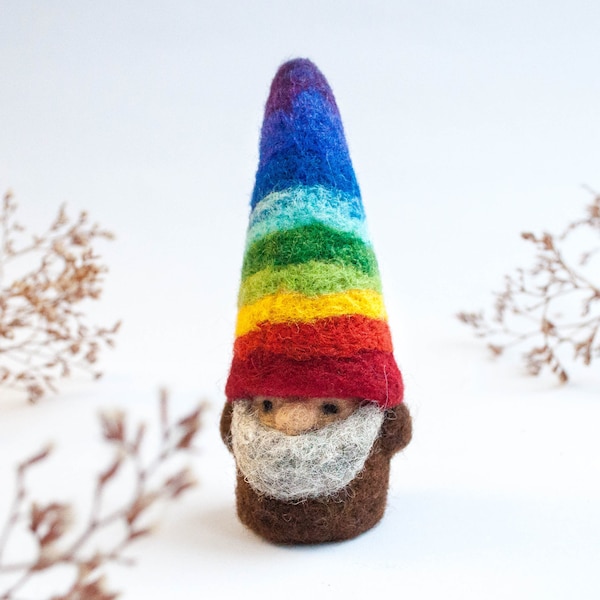 Needle felted Rainbow gnome, Felt gnomes, waldorf gnome, waldorf toys, wool gnome, pocket gnome, pocket doll,  handmade gnome