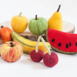 Needle felted fruits, 9 pieces Set, autumn felt decoration, nature table Waldorf  Christmas Gift kitchen decoration apple, banana, pear