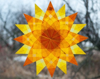 Waldorf Window Stars, yellow  Stars, nursery wall decal kite paper mandala geometric design, transparent paper,  origami ornaments,