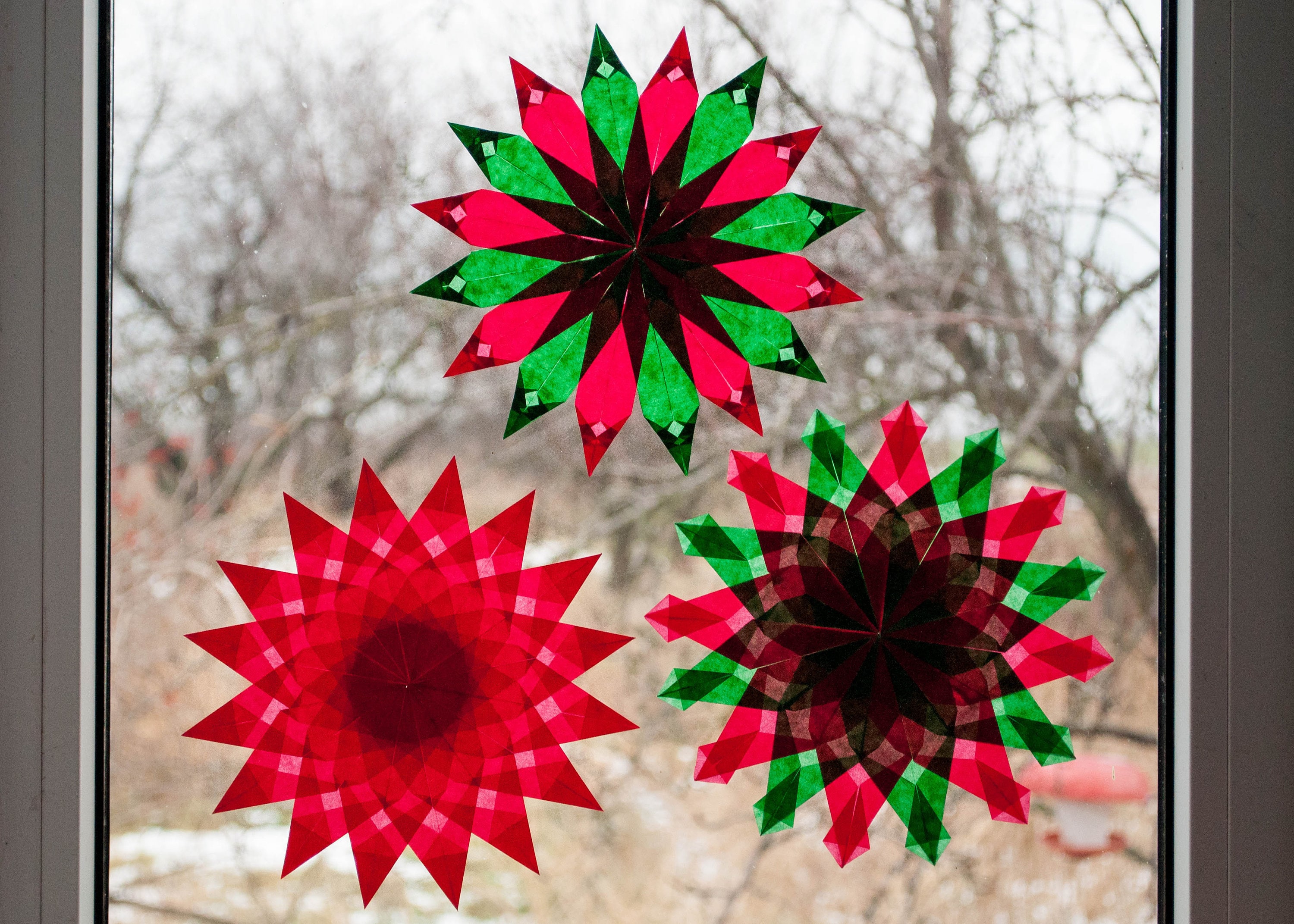Waldorf Window Stars Set3 Red Green Stars Christmas Decals Etsy
