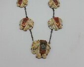 Vintage Toshikane Elephant Necklace Porcelain Silver