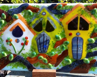 Fused Glass Bird House Panel