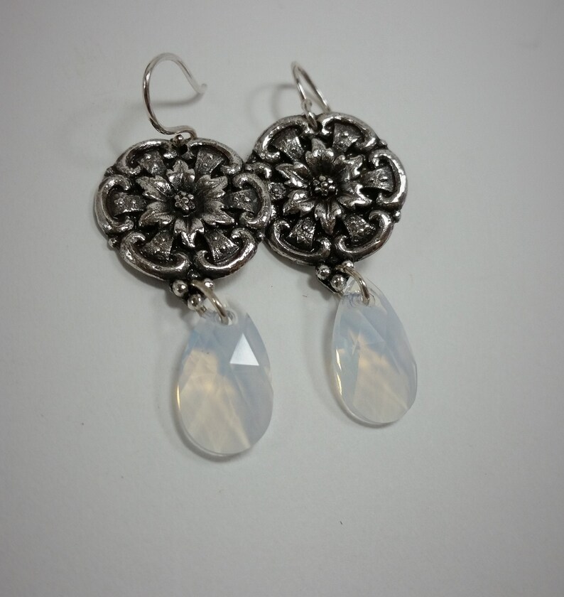 Silver Earrings with Swarovski Crystals/Dangle Earrings image 1