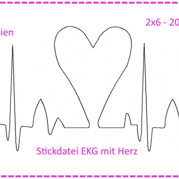 Stickdatei SET "Herzklopfen" EKG mit Herz