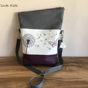 Handbag Shoulder bag FoldOver with embroidery Dandelion & Butterfly image 1