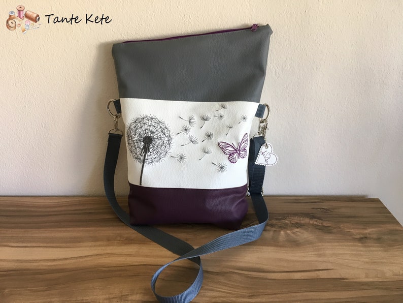 Handbag Shoulder bag FoldOver with embroidery Dandelion & Butterfly image 1