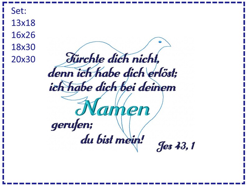 Stickdatei Taufe Spruch Taube SET Bild 1