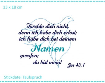 Stickdatei Taufe Spruch Taube 13x18cm