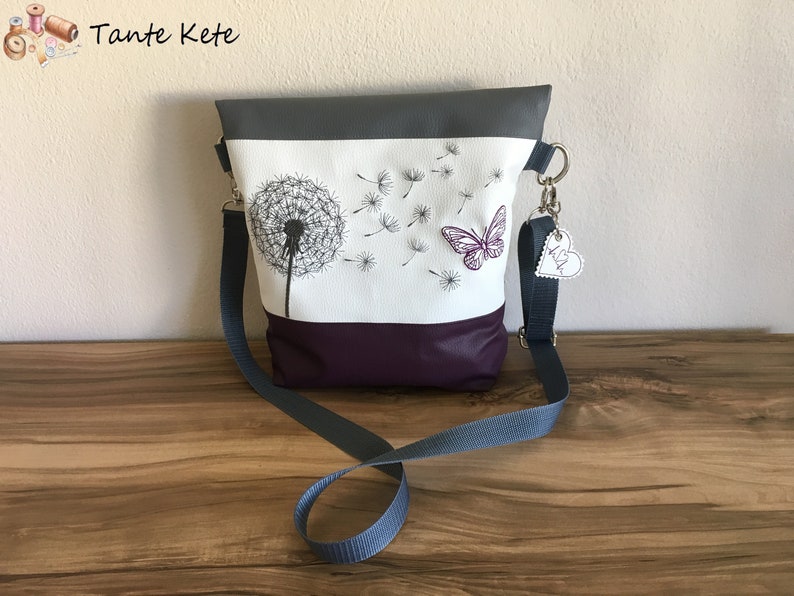 Handbag Shoulder bag FoldOver with embroidery Dandelion & Butterfly image 3