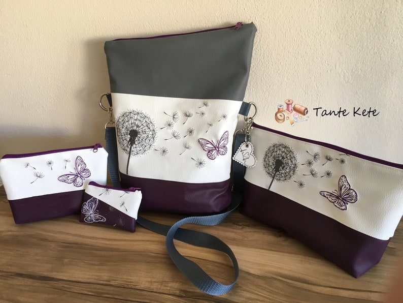Handbag Shoulder bag FoldOver with embroidery Dandelion & Butterfly image 2