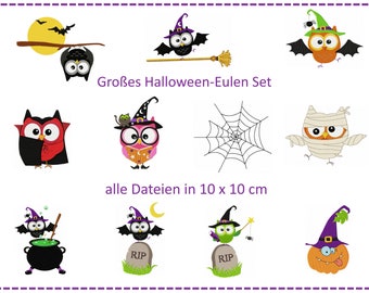 Grand jeu de hiboux d’Halloween 10x10 fichier de broderie