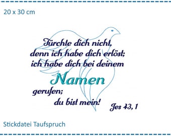 Stickdatei Taufe Spruch Taube 20x30cm