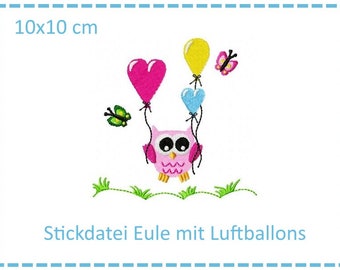 Owl with balloon 10 x 10 cm embroidery file