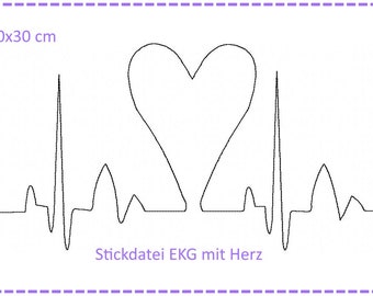 Embroidery file 20 x 30 cm "palpitations" ECG with heart