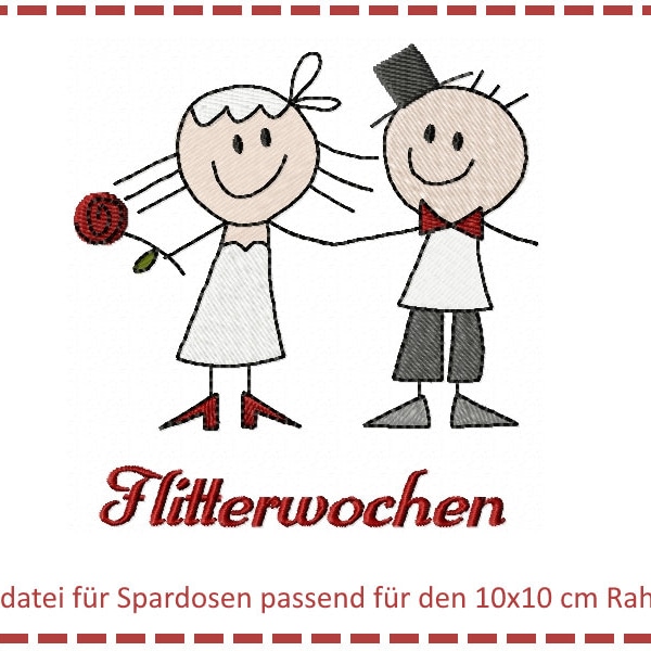 Stickdatei für Spardosen - Flitterwochen 10x10