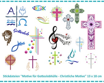 Stickdatei Motive für Gotteslobhüllen - Christliche Symbole - 13x18 cm