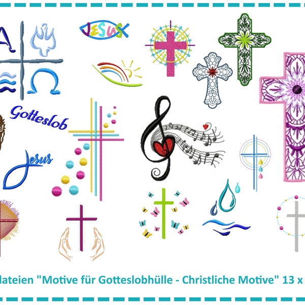 Stickdatei Motive für Gotteslobhüllen - Christliche Symbole - 13x18 cm