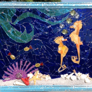 Sea Horse Coral Mosaic Sea Coral Stained Glass Art OOAK