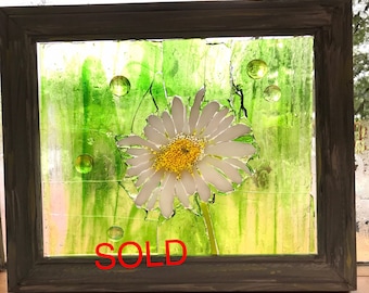 Daisy flores Floral jardín primavera verano manchado cristal ventana arte OOAK