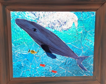 Ballenas Mosaico Vida Marina Vidriera Arte OOAK