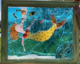 LISTO 2 ENVÍO Sirena Pescado Mosaico Vida marina Vidrieras Arte OOAK
