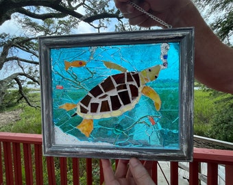 Mosaico de tortugas marinas Vida marina Vidriera Arte OOAK