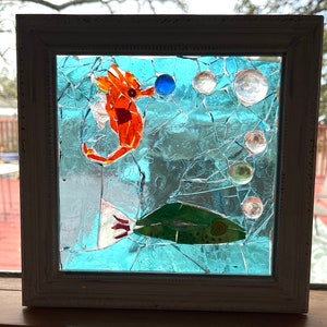Ready To Ship Sea Horse Mosaic Stained Glass Art OOAK