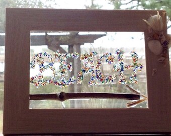 Beach Sign Arrow Happy Mosaic Sea Life Stained Glass Art OOAK