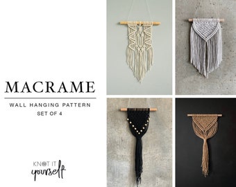 Macrame Wall Hanging Patterns Set of 4 (25% off), Modern Macrame Patterns by KNOTitYourself