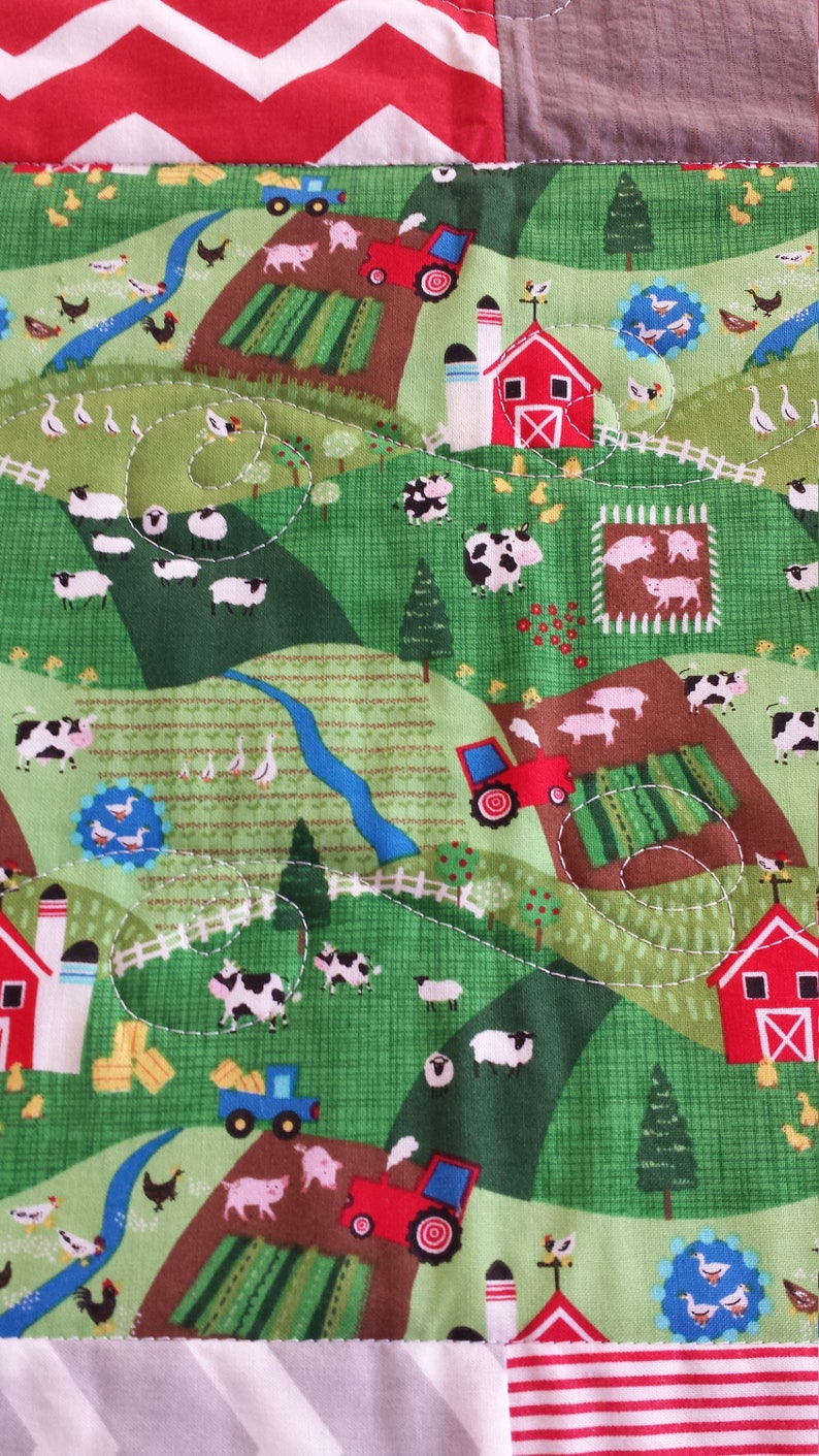 Farm Animals Baby Boy Crib QuiltCrib Bedding SetPlay Mat with Coordinating Farm Animal Pillow Sheep or Chicken Made to Order