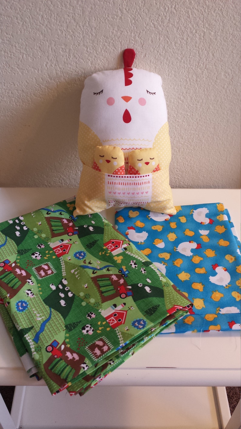 Farm Animals Baby Boy Crib QuiltCrib Bedding SetPlay Mat with Coordinating Farm Animal Pillow Sheep or Chicken Made to Order