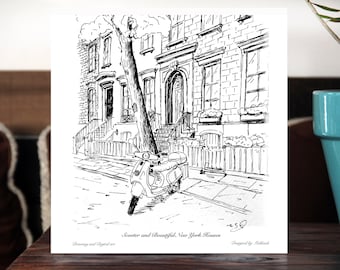 Linda impressão de esboço de Nova York, impressão de esboço, esboço de Nova York, esboço de scooter, impressão de Nova York, ruas de Nova York, paisagem de Nova York por artista