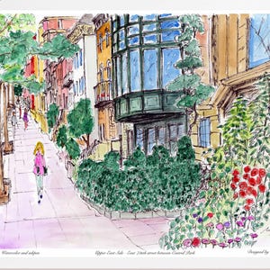 Upper East Side, 70 th street to central Park Beautiful New York house NY, Newyorkprint, New york, Manhattan , watercolor printed, Meliksah