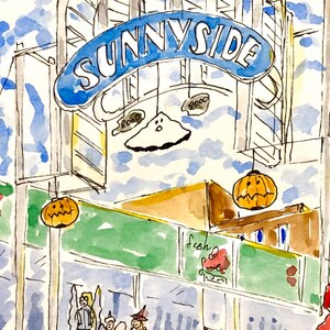 Halloween in Sunnyside, New York, Trick-or-treating, Halloween, art print New York, Wall decor, Print , awarded artist Meliksah Soyturk image 5