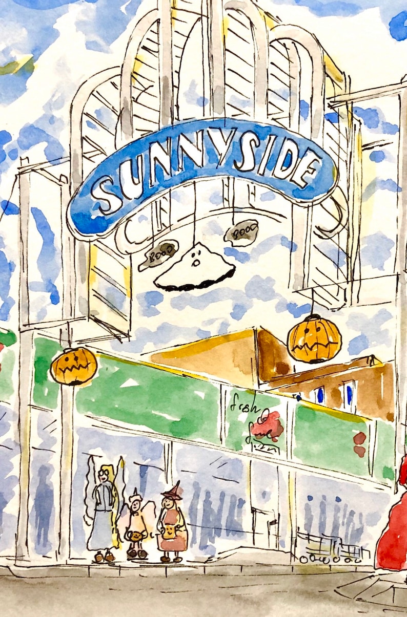 Halloween in Sunnyside, New York, Trick-or-treating, Halloween, art print New York, Wall decor, Print , awarded artist Meliksah Soyturk image 5