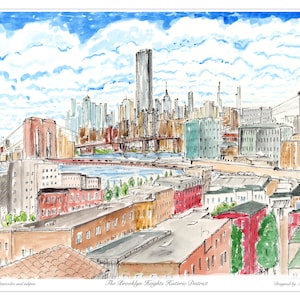 The Brooklyn Heights Historic District , Brooklyn bridge, Brooklyn art print, watercolor print, unique print designed by Melixah