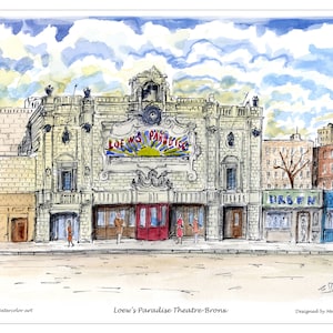 Famous Bronx Theatre Paradise,New York art print, bronx  , watercolor printed with board,  New York by artist Melixah