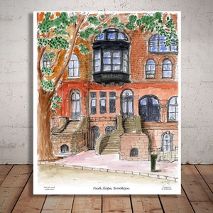 Park slope,Brooklyn, Newyork print, New york, Brooklyn park-slope, watercolor printed , Art print, New York by Awarded Artist