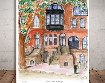 Park slope,Brooklyn, Newyork print, New york, Brooklyn park-slope, watercolor printed , Art print, New York by Awarded Artist