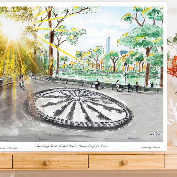 Strawberry Fields, Central Park's Memorial to John Lennon, Central Park, Water color, awarded artist Meliksah, Central Park