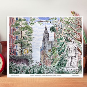 Gramercy park, Gramercy Park and Chrysler Building, New York, Gramercy Park, cloud print, by awarded  artist Melixah