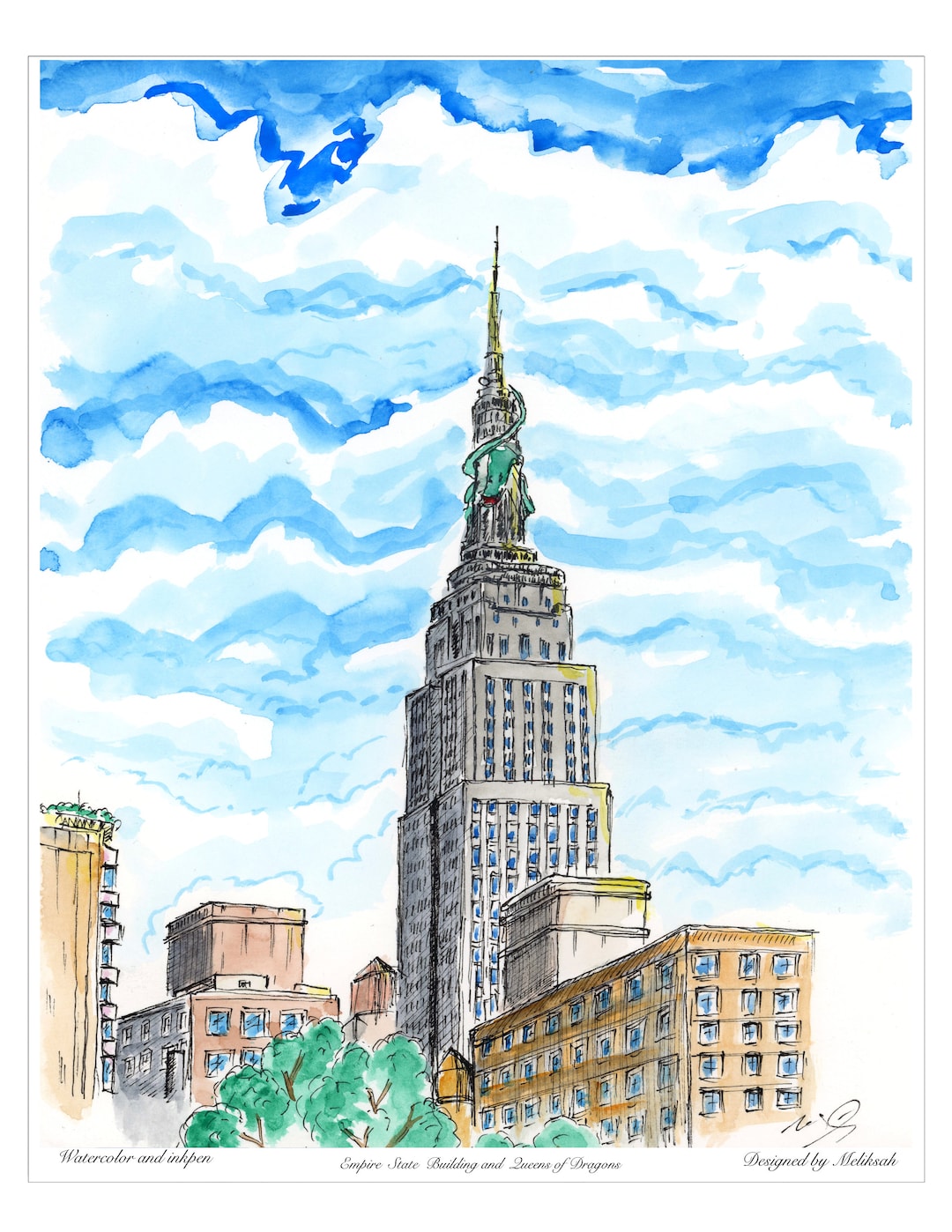 Empire State Building ,new York ,watercolor,unique Artwork