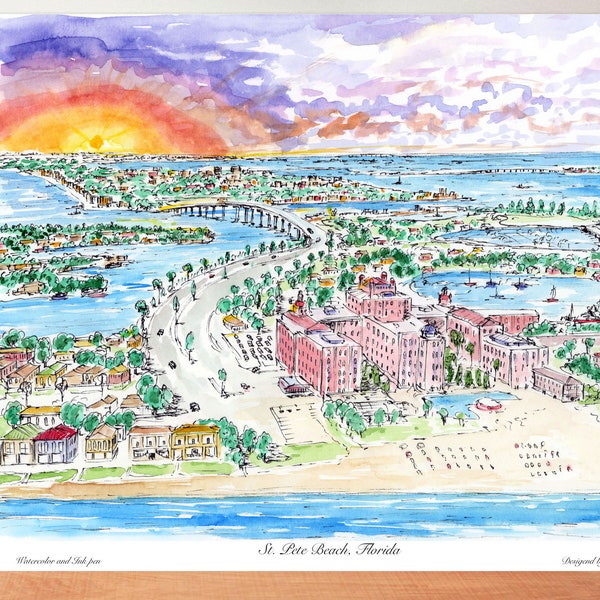 St. Pete Beach, FL , Florida Saint Petersburg , beautiful watercolor , wall art ,Florida decor ,print ,designed by awarded Artist