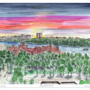 Riverdale Washington heights, ,Bronx Riverdale, New York city, Wall decor, decor print, Water color,awarded artist Meliksah, Digital print.
