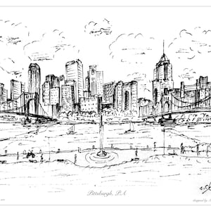 PITTSBURGH, PA,Sketch, ink pen drawing, original and print by artist Melixah